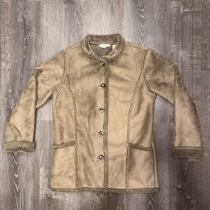 Vintage LL Bean Shearling Jacket Womens Medium Brown Sherpa Lined Suede Coat Tan